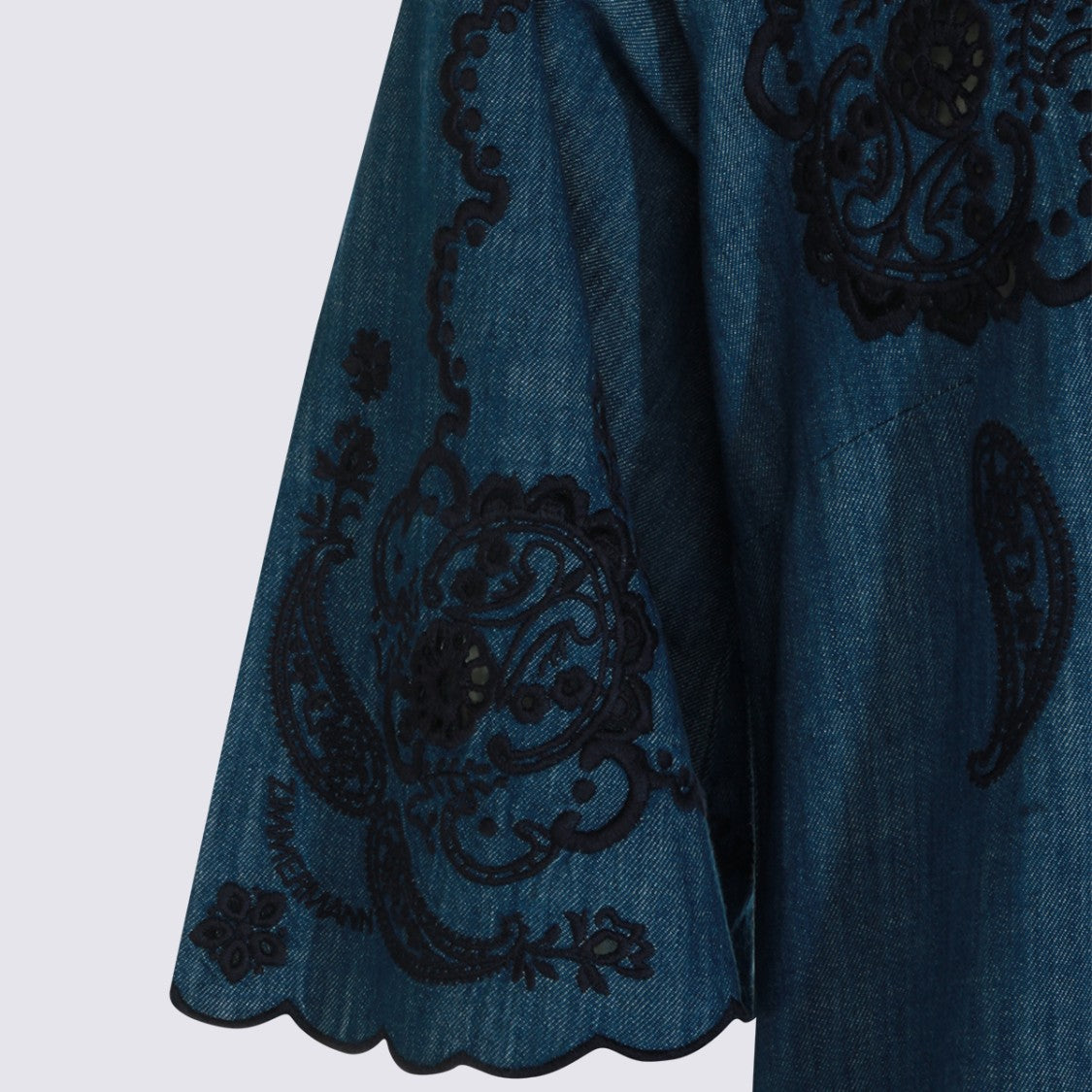 Zimmermann Embroidered Denim Midi Dress With Scalloped Details
