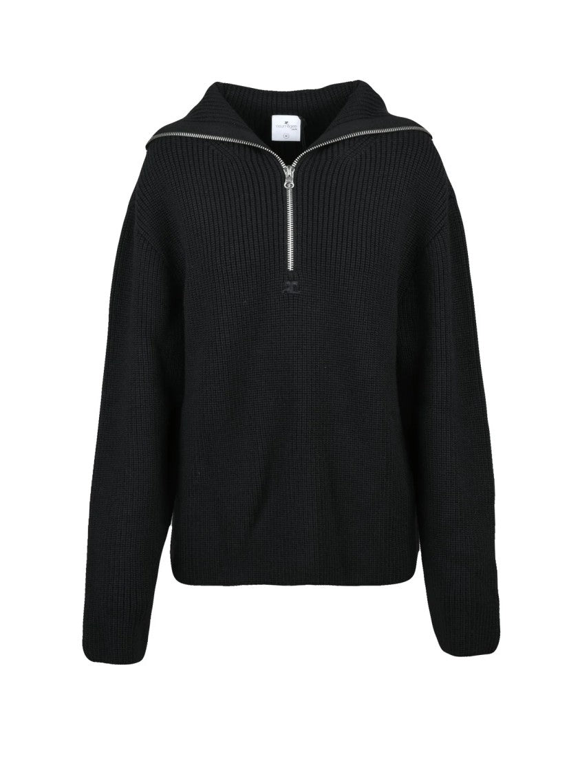 Courrèges Merino Wool Sweater With Zip Closure And Attached Hood