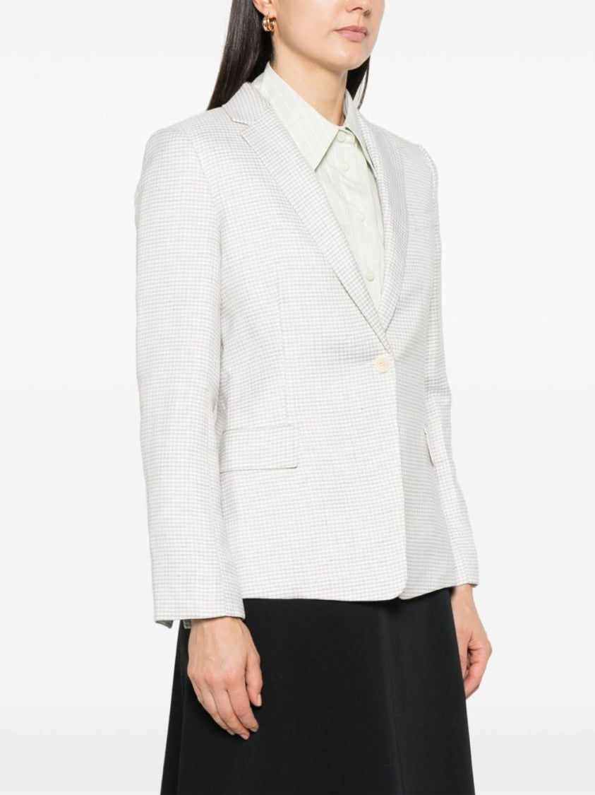 Theory Houndstooth Patterned Linen Blend Blazer