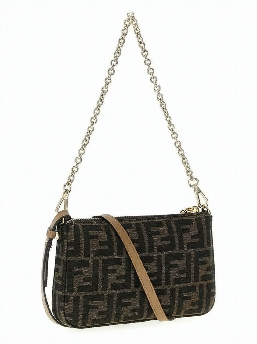Fendi Monogram Patterned Clutch With Gold-Tone Chain Strap