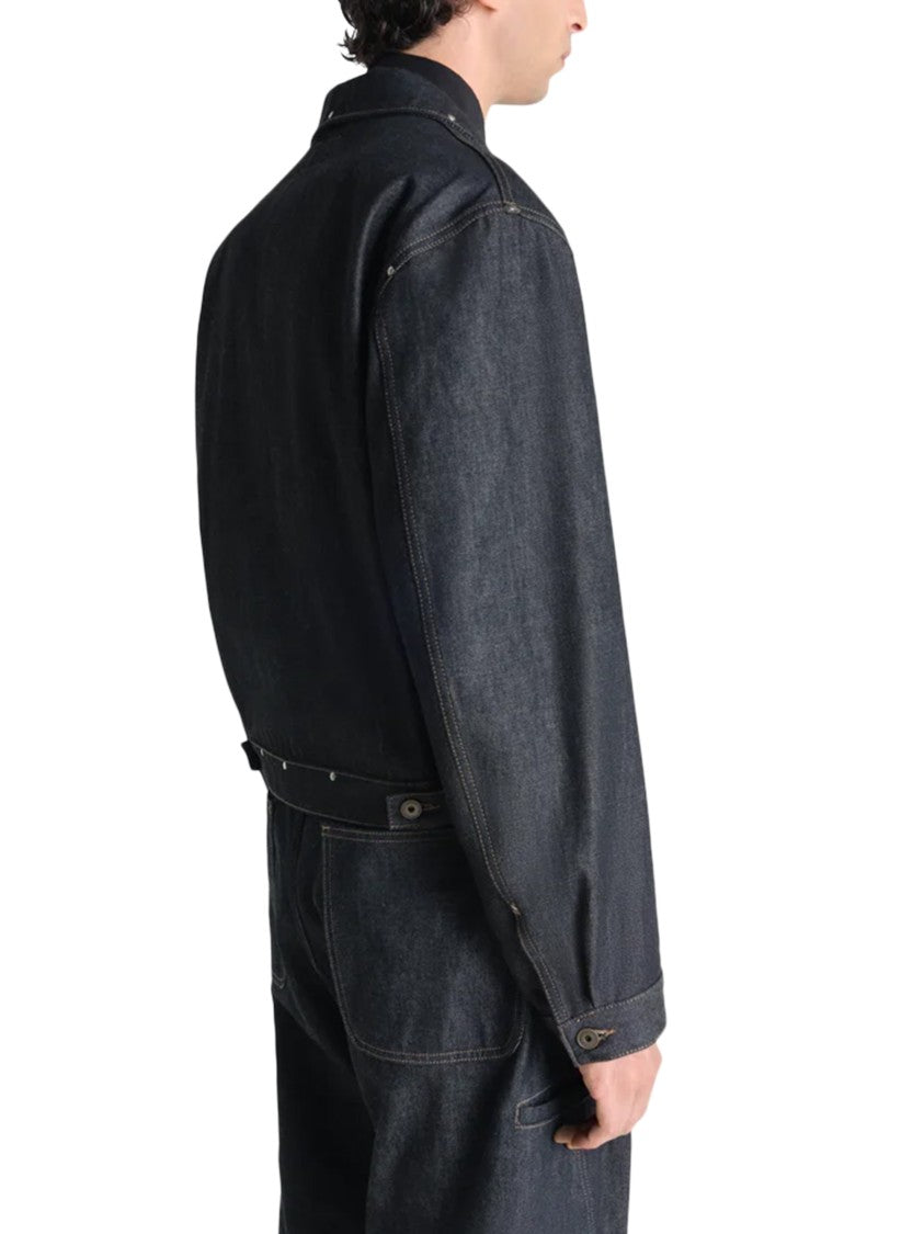 Lemaire Black Cropped Denim Trucker Jacket With Stud Details