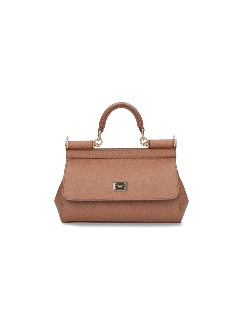 Dolce & Gabbana Structured Brown Leather Handbag With Detachable Strap