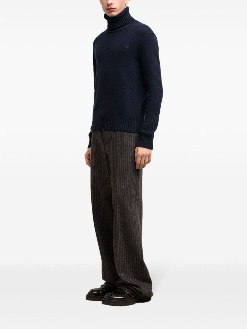 Ami Paris Cashmere-Wool Blend Sweater With Signature Monogram Motif