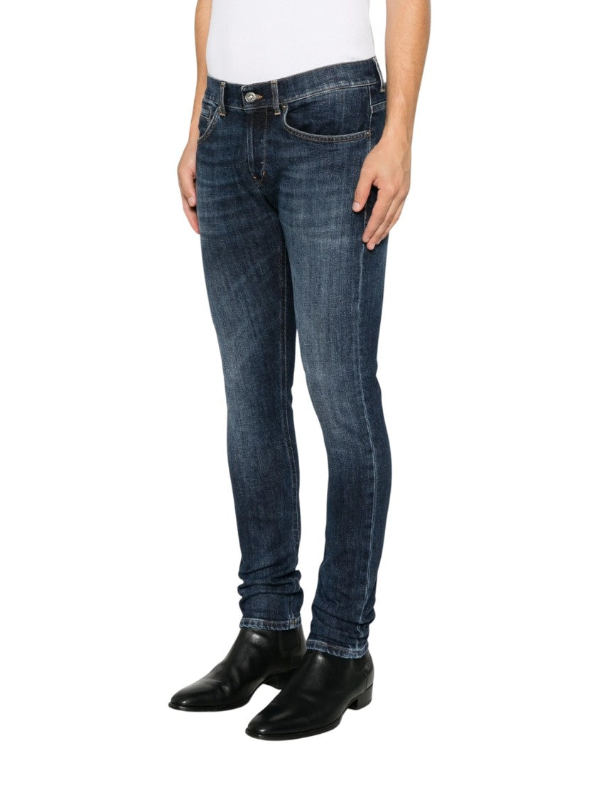 Dondup Dark Blue Faded Whiskered Slim Jeans