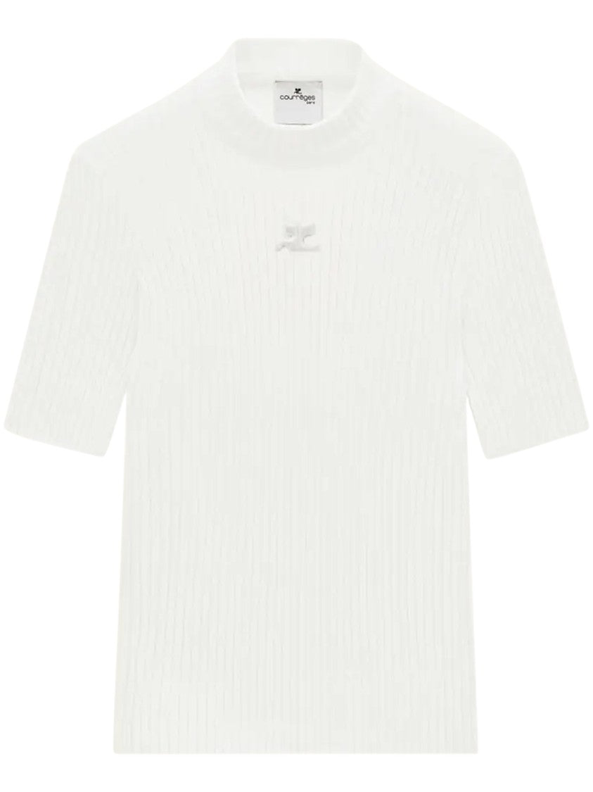 Courrèges Short-Sleeved Fitted Knit Sweater With Subtle Logo Detail