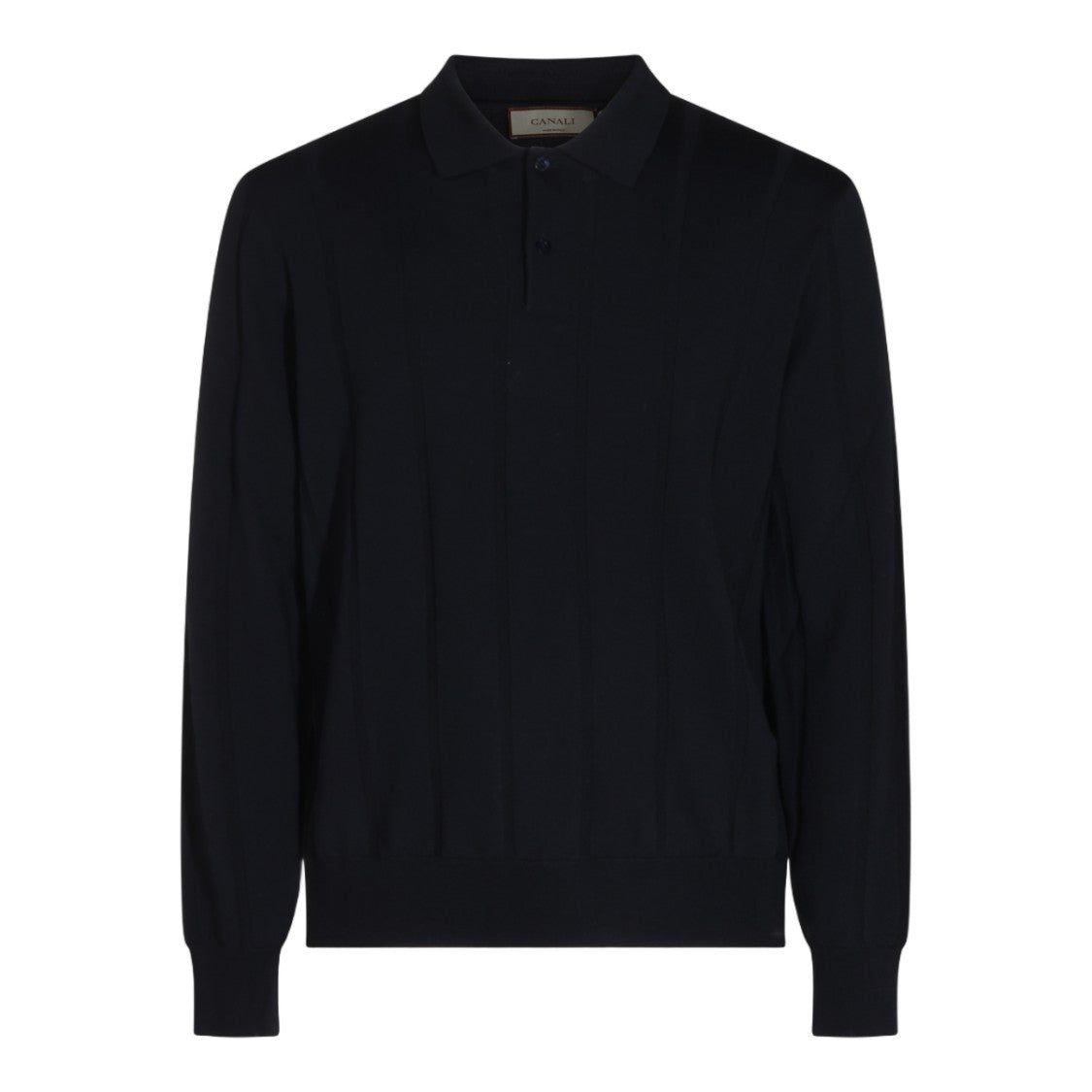 Canali Vertical Ribbed Long Sleeve Polo Collar Sweater