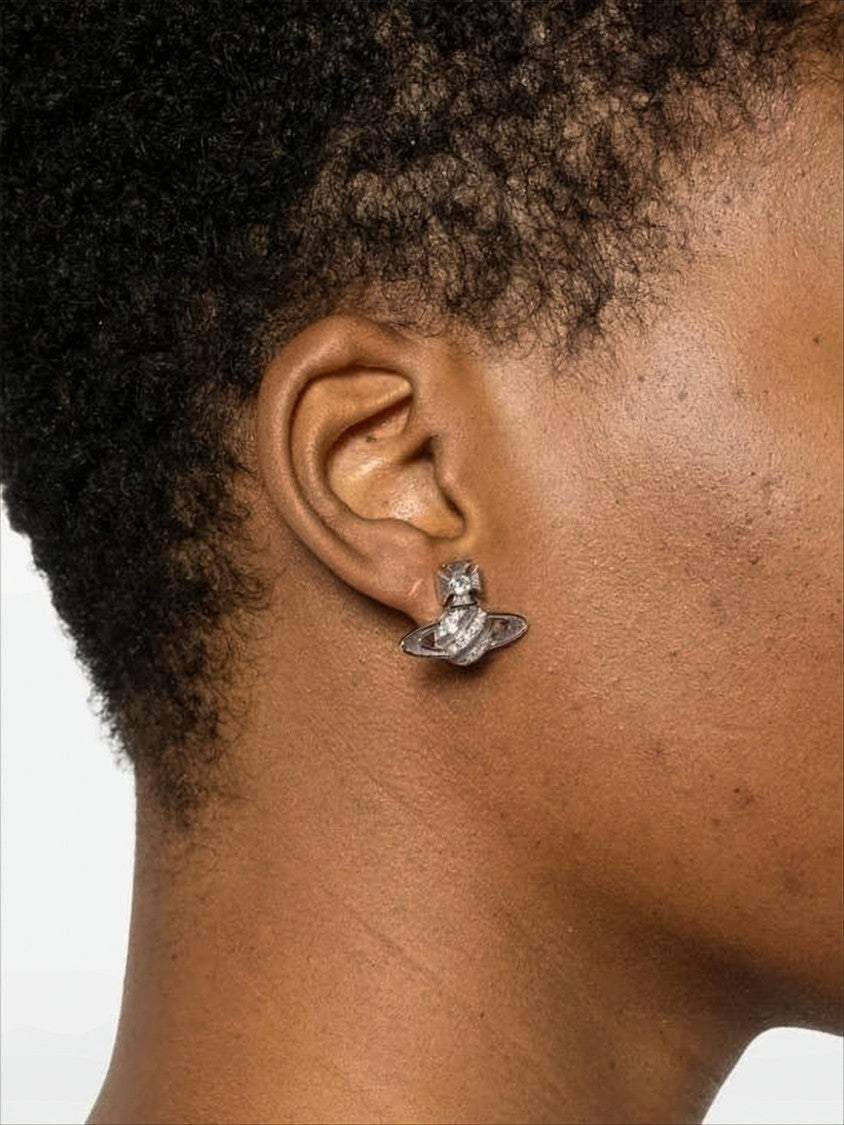 Vivienne Westwood Stylized Planet-Inspired Silver Earrings With Crystal Accents