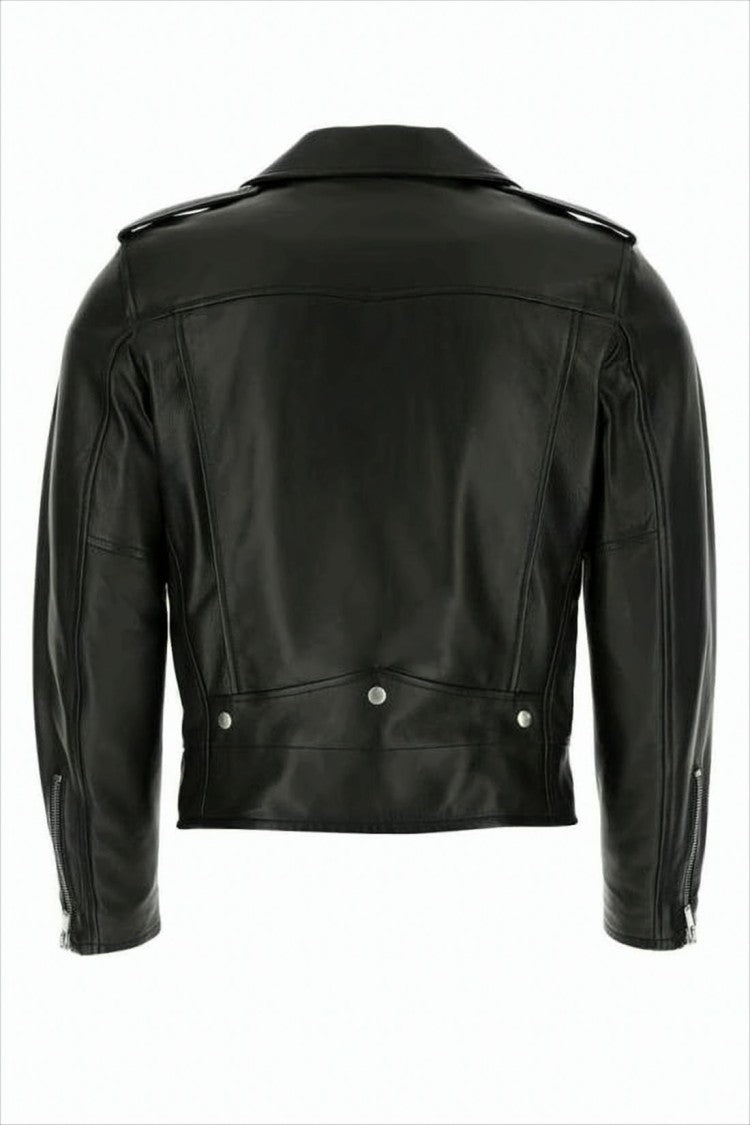 Saint Laurent Cropped Lamb Leather Biker Jacket With Zipper