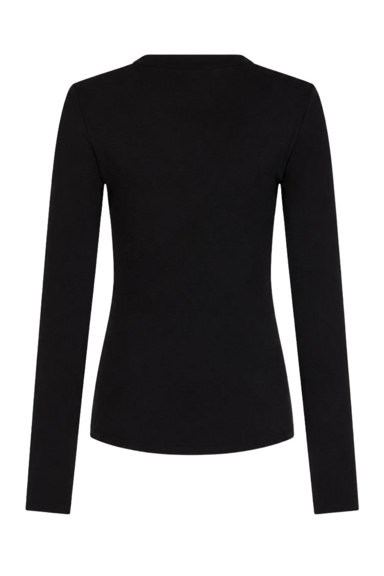 Rabanne Black Round Neck Draped Metallic Buttons Viscose Top