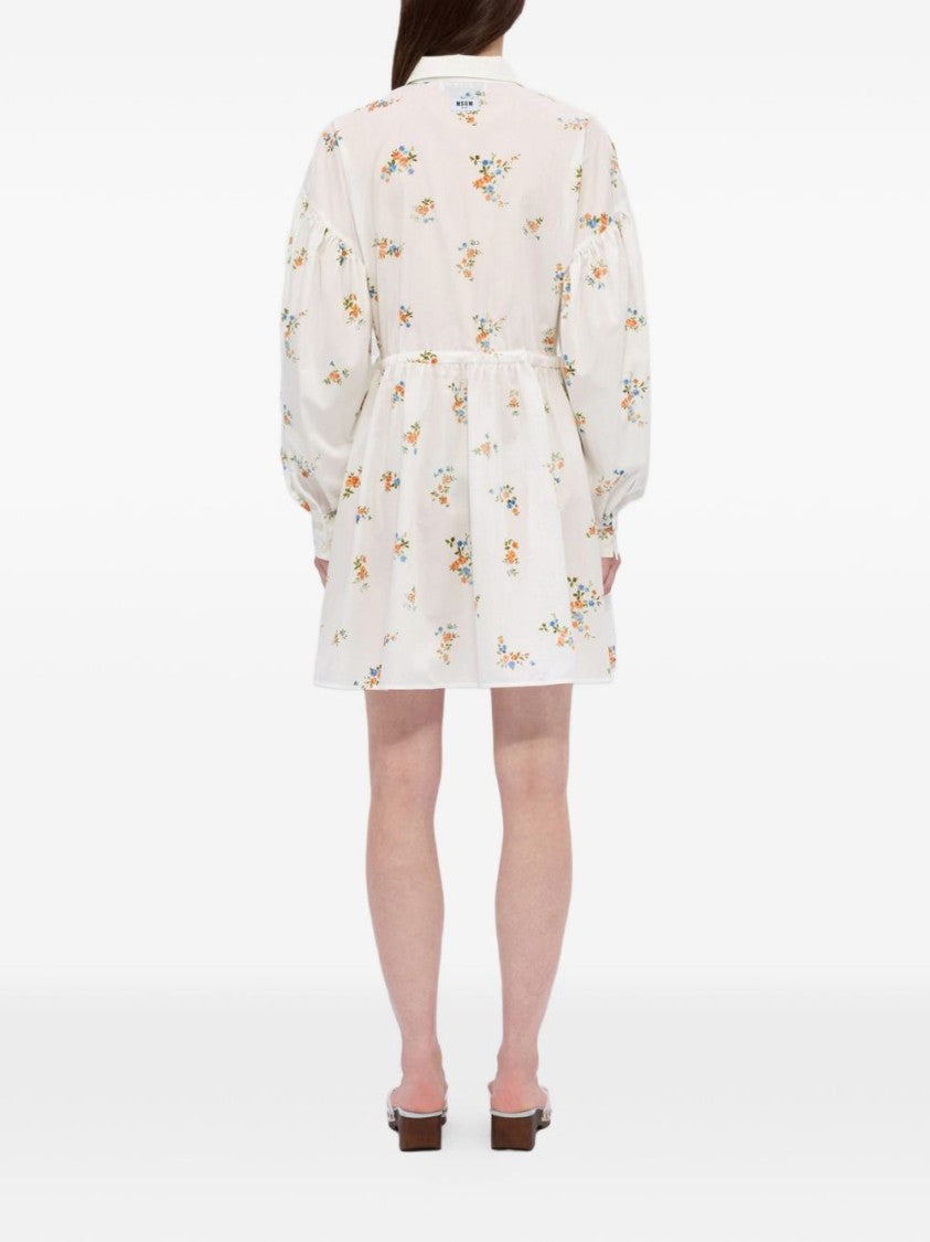 Msgm Floral Print Gathered Mini Dress