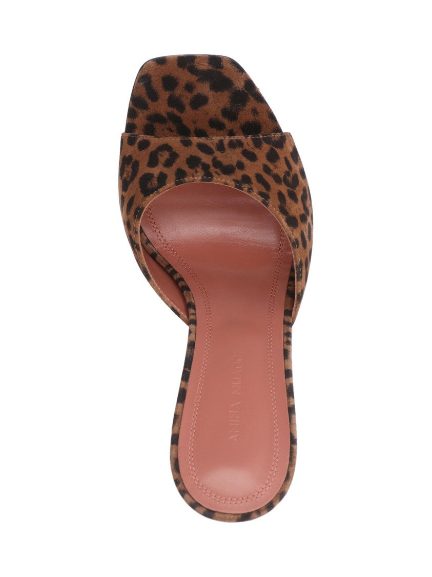 Amina Muaddi Brown Lupita Animal Print Sculptural Heel Sandals