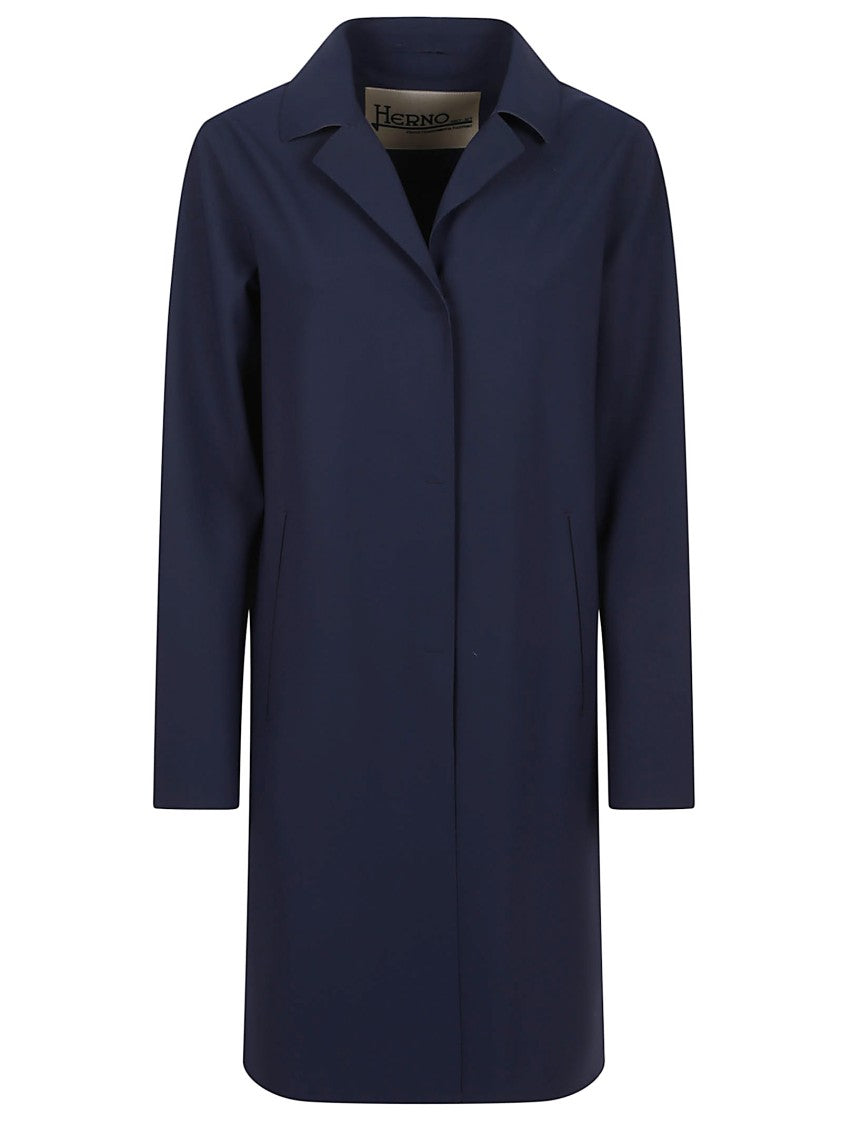 Herno Stretch Jersey Coat With Lapel Collar And Laser-Cut Detailing