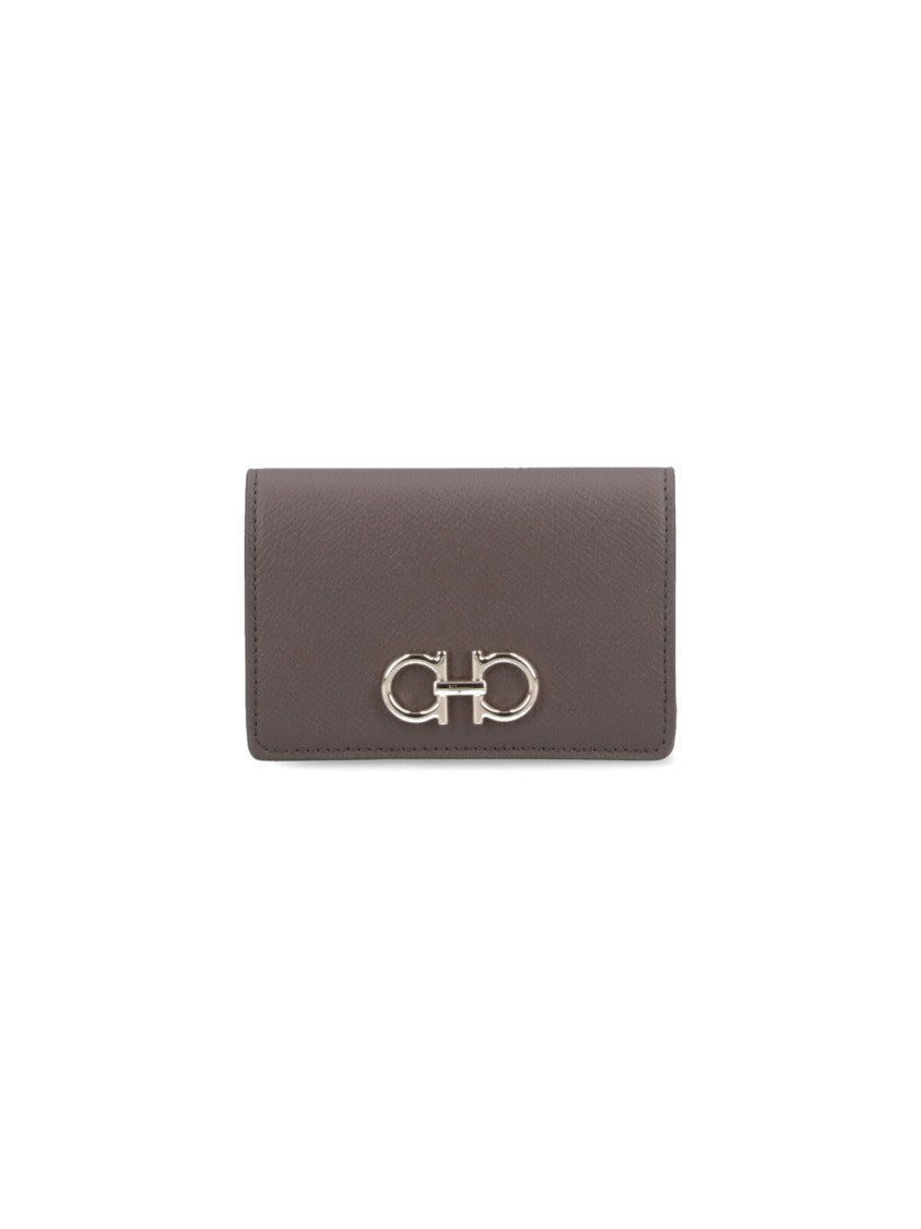 Ferragamo "Gancini" Bi-Fold Card Holder - Taupe