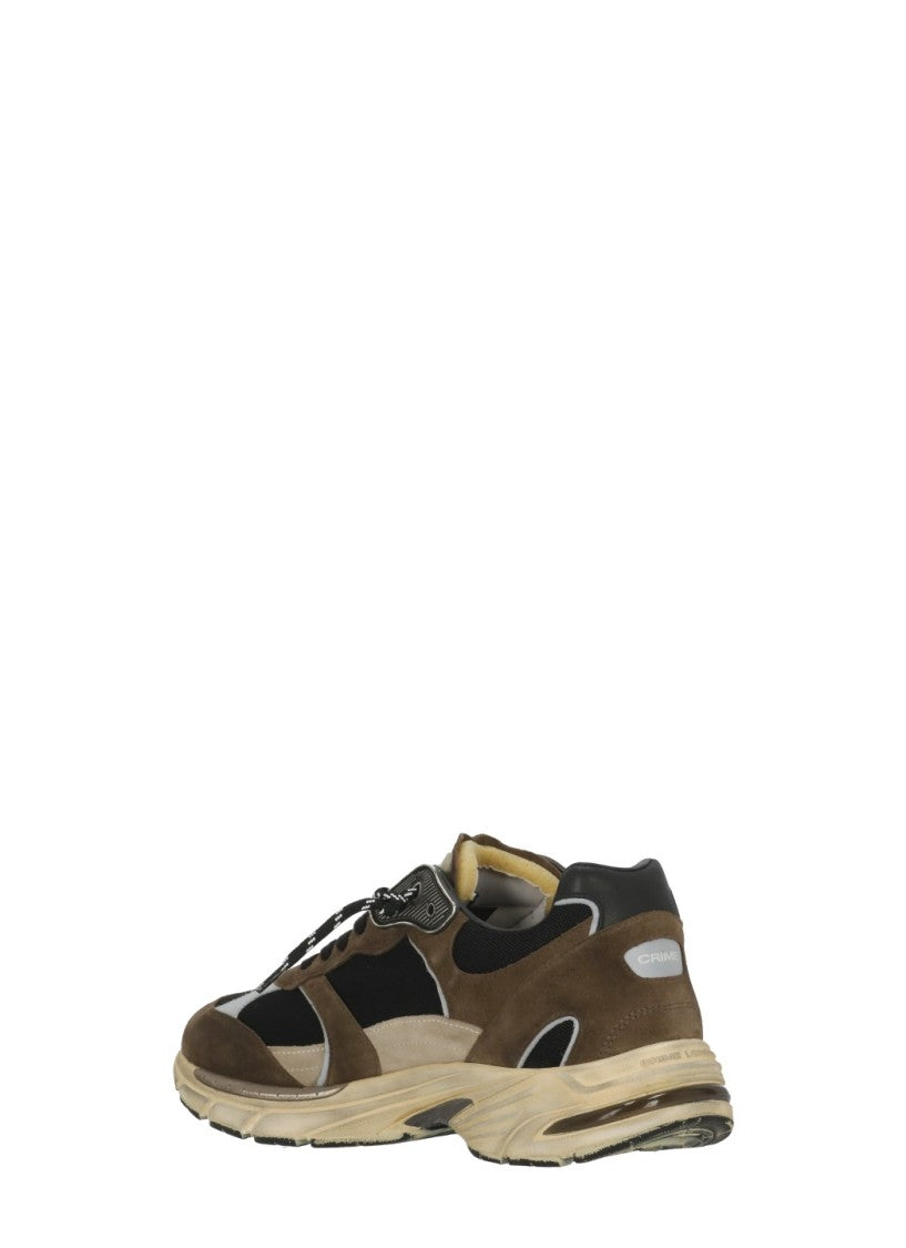 Crime London Brown Fugitive 9094 Leather Mesh Used-Effect Sneakers