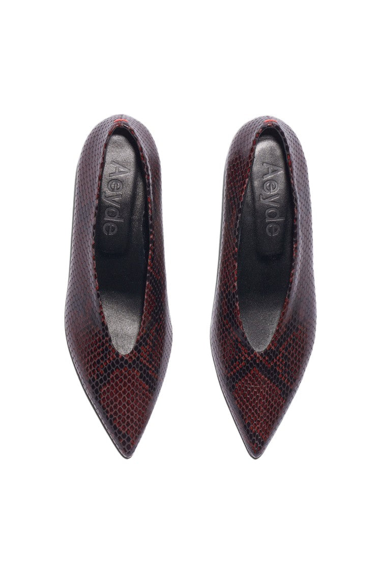 Aeydē Moka Snake Print Calf Leather Pumps