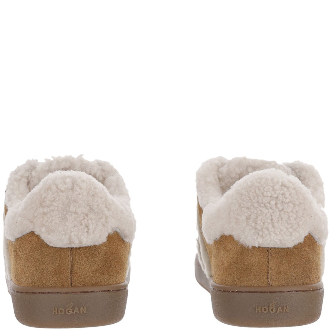Hogan Tan Suede Shearling Trim Sneakers