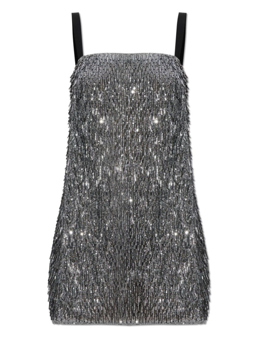 Dolce & Gabbana Eye-Catching Silver Sequined Mini Dress With A-Line Silhouette