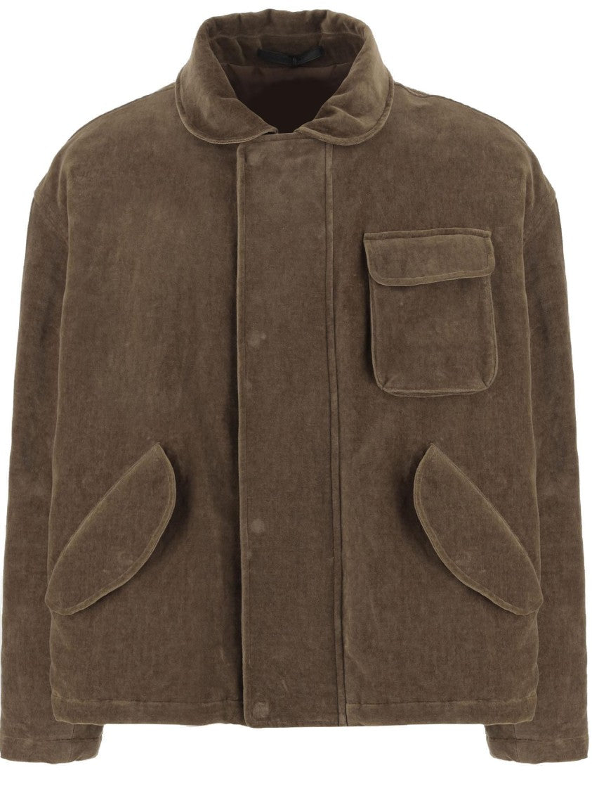 Giorgio Armani Cotton And Linen Jacket With Classic Shirt Collar And Hidden Button Closure