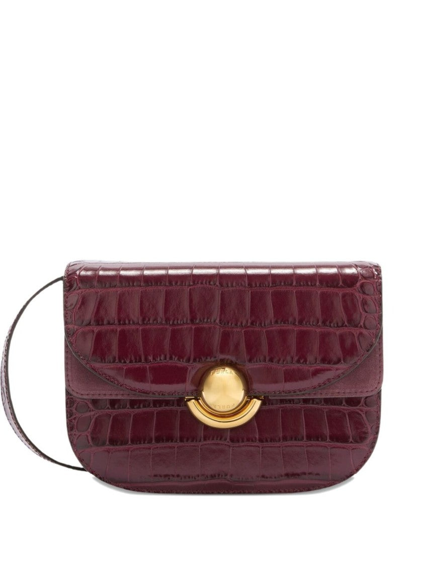 Furla Crocodile-Embossed Leather Bag With Gold-Tone Clasp