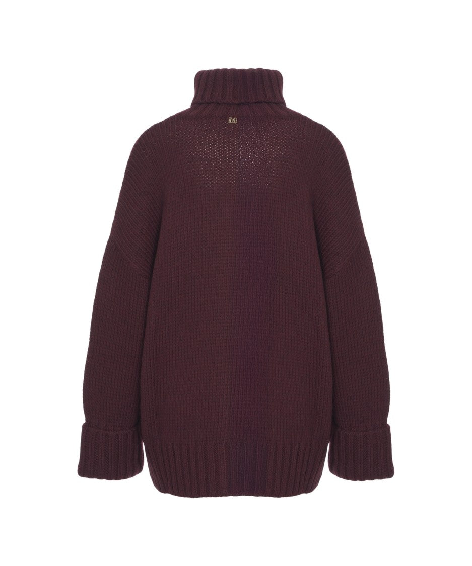 Guess By Marciano High Neck Embroidered Burgundy Oversized Sweater