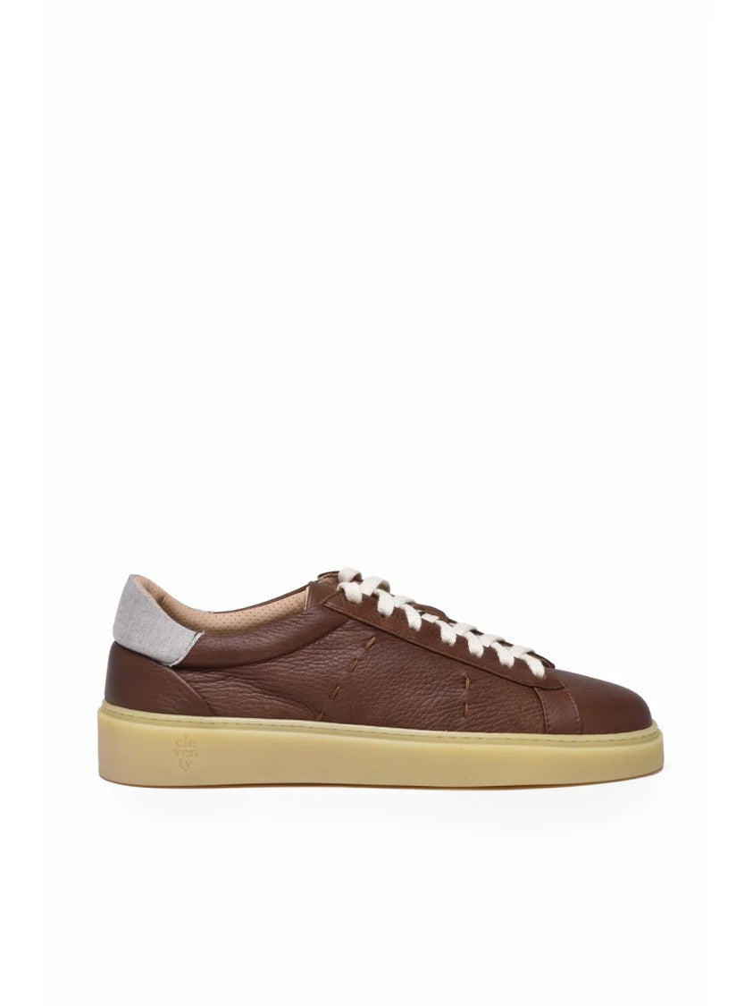 Eleventy Brown Men Leather Sneakers