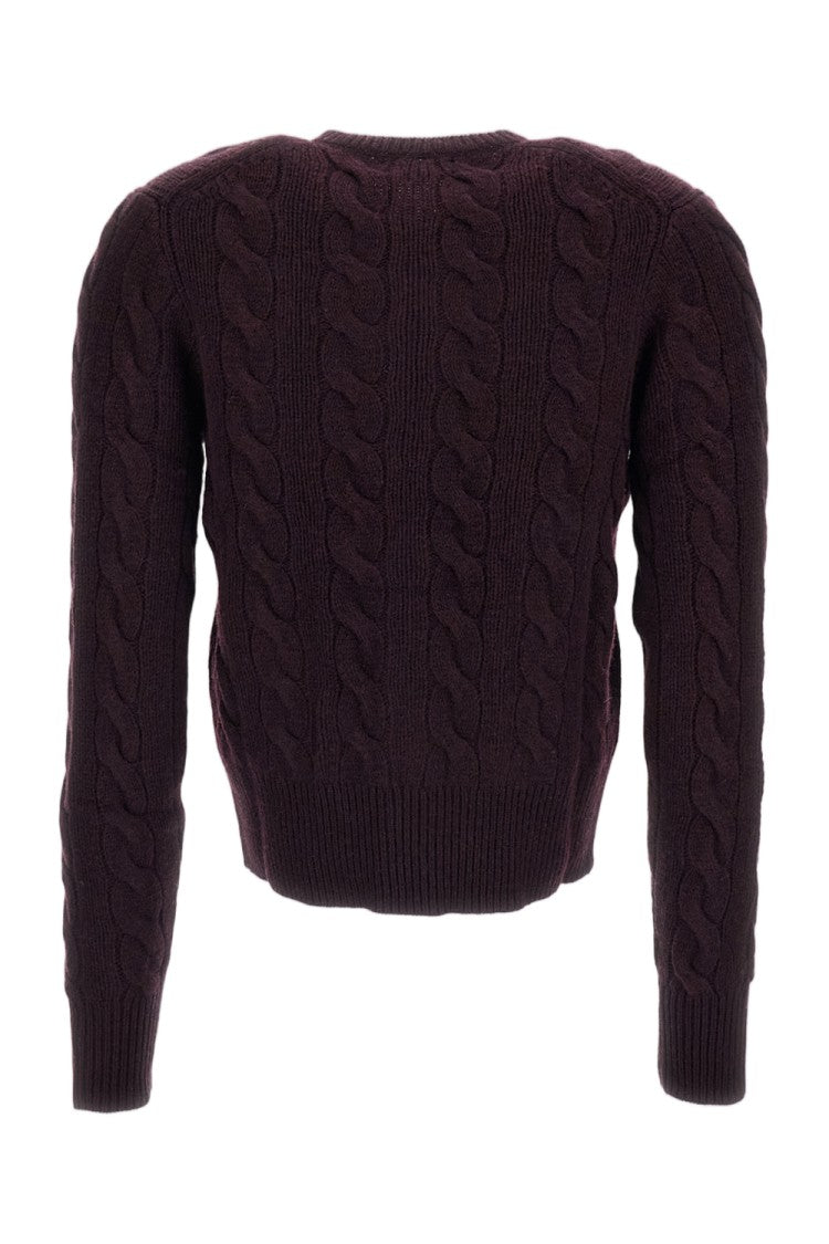 Polo Ralph Lauren Brown Cable-Knit Wool-Cashmere Blend Cropped Cardigan