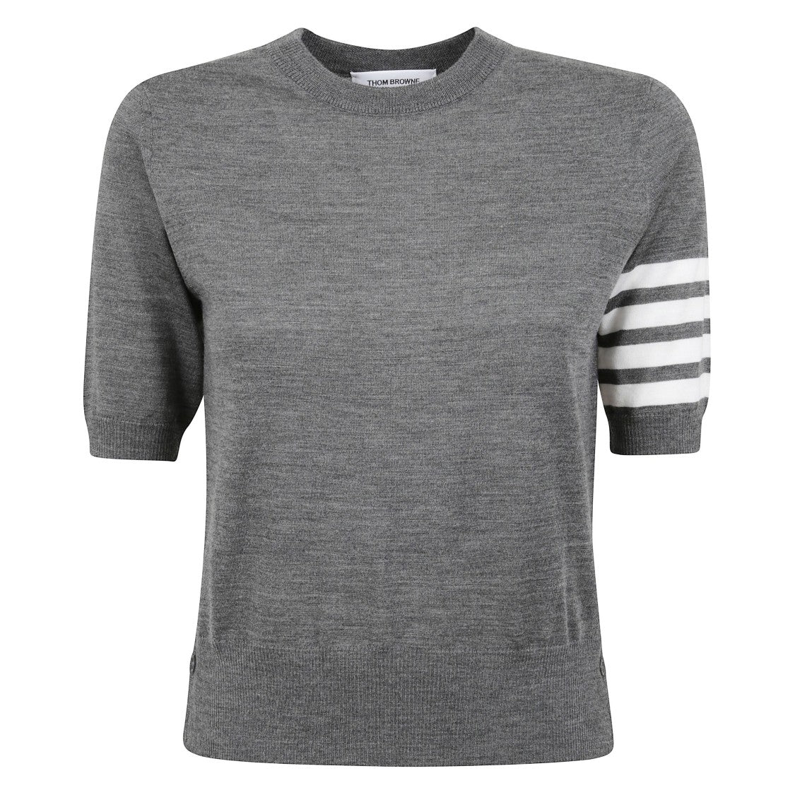 Thom Browne Short-Sleeve Crewneck Sweater With Four-Bar Detail