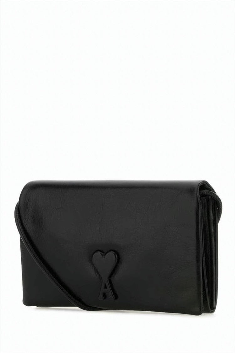 Ami Rectangular Black Leather Shoulder Bag