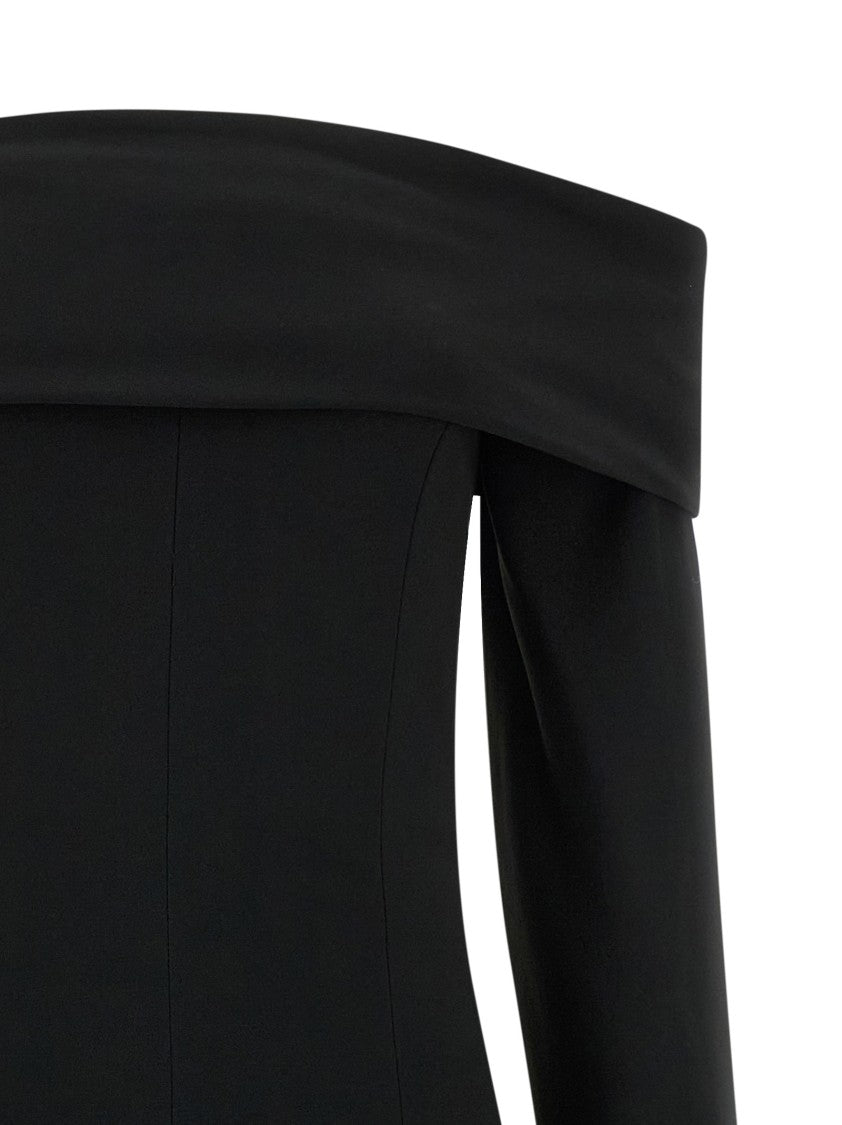 Alberta Ferretti Slightly Stretch Cady Midi Dress With Off-The-Shoulder Neckline