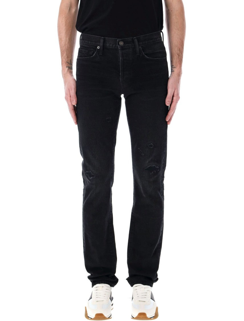 Tom Ford Rid And Repaired Denim Pants With Straight Fit And 5-Pocket Design