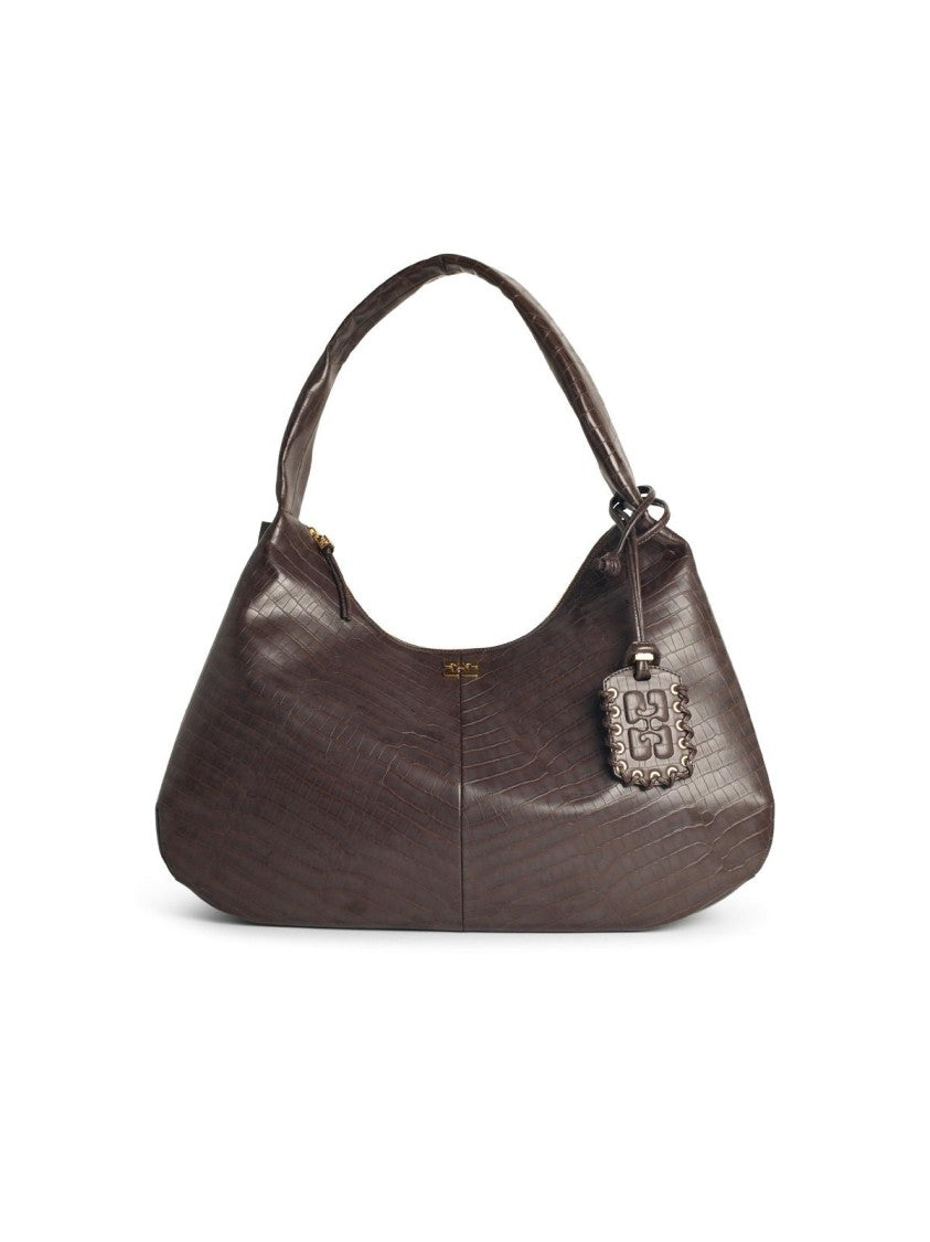 Ganni 'Bou Croco Xxl' Brown Recycled Leather Blend Bag