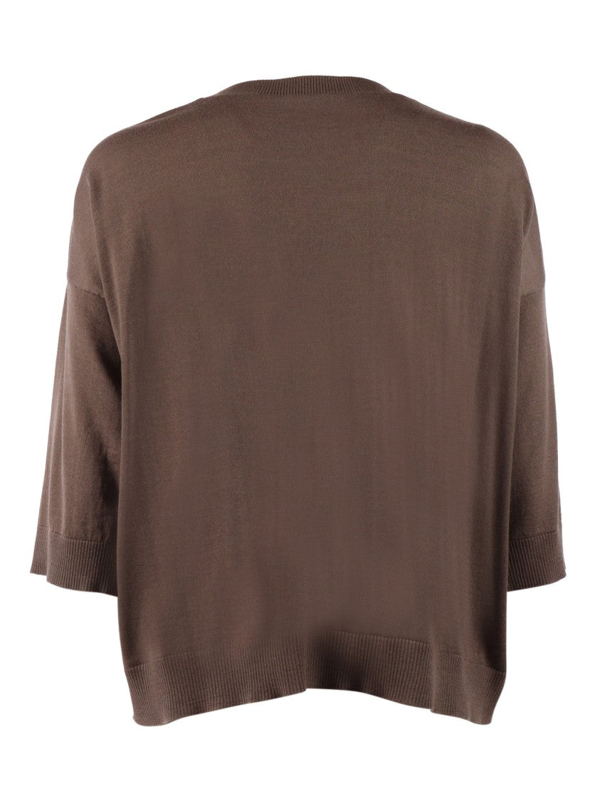 Peserico Boxy Brown Knit Sweater With Ribbed Detailing