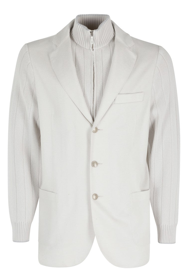 Eleventy Light Grey Removable Bib Ribbed Wool Jacket