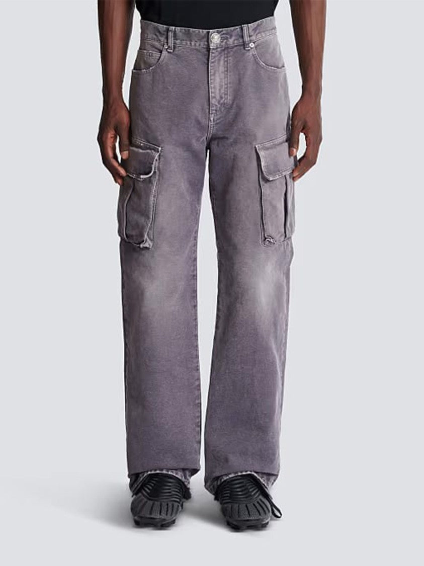 Balmain Faded Grey Large Jeans Cargo Jeans