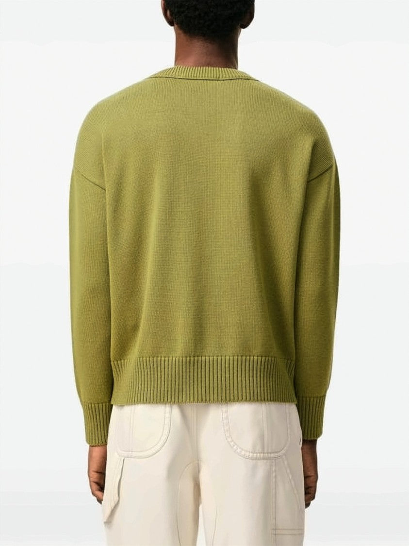 Ami Paris Heart-Motif Wool And Cotton Blend Crewneck Sweater