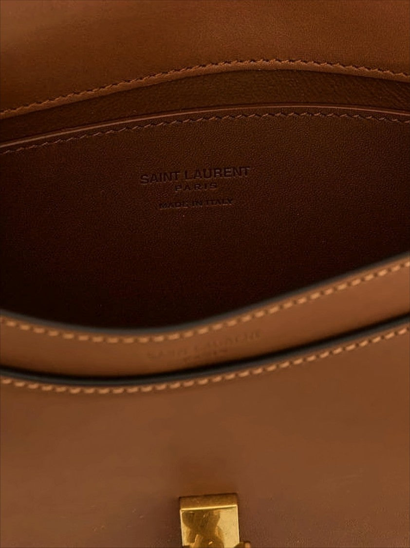 Saint Laurent Structured Calf Leather Shoulder Bag With Adjustable Strap