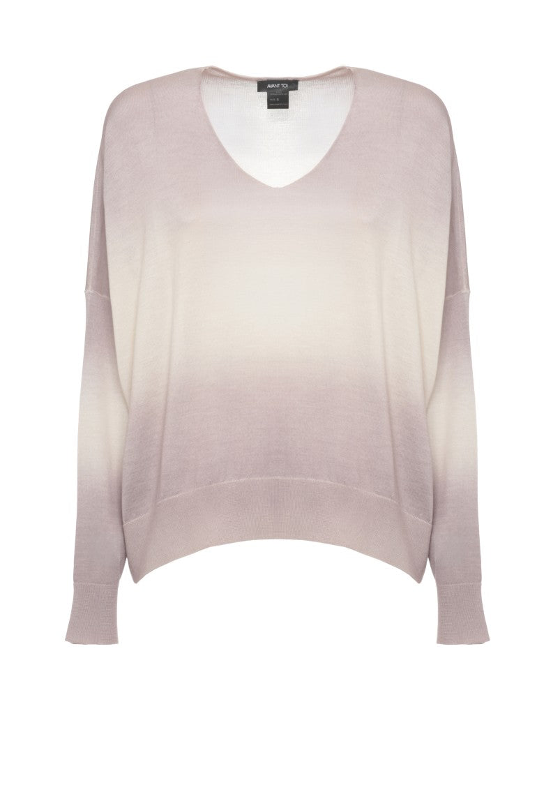 Avant Toi Pink Degrade Cashmere-Silk V-Neck Sweater