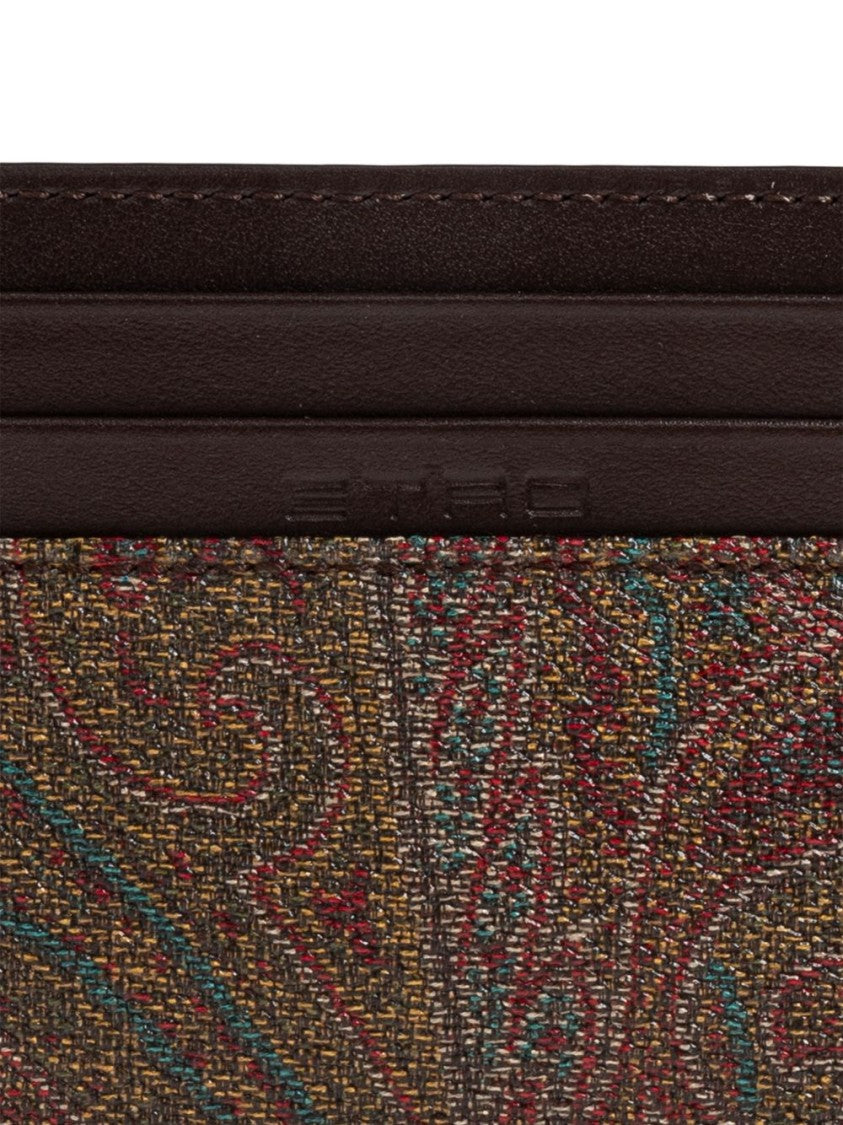 Etro Slim Card Holder In Paisley Jacquard Canvas
