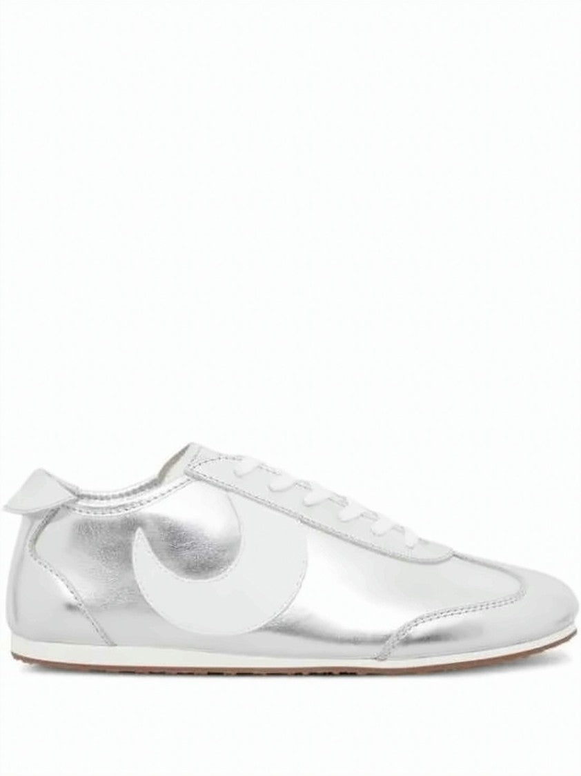 Marine Serre Metallic Silver Leather Sneakers With Crescent Accent