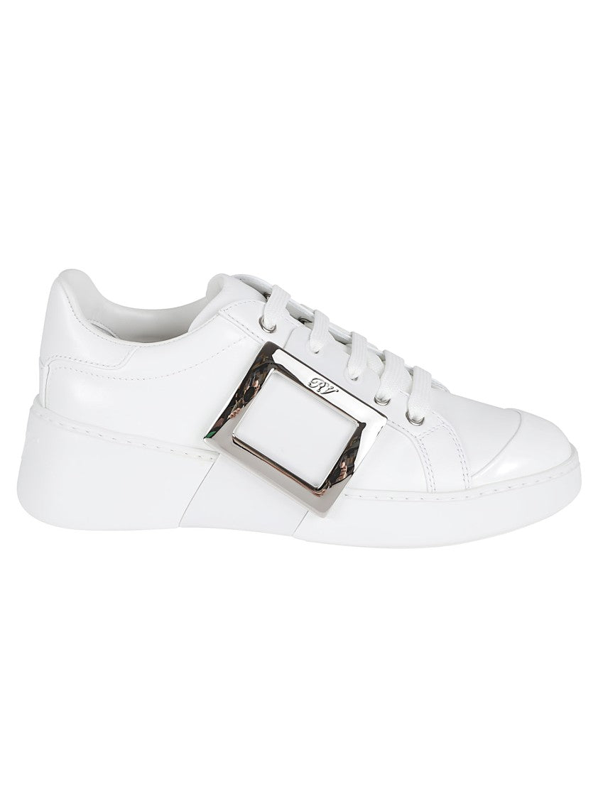 Roger Vivier Low-Top Leather Sneakers With Oversized Metallic Buckle Detail