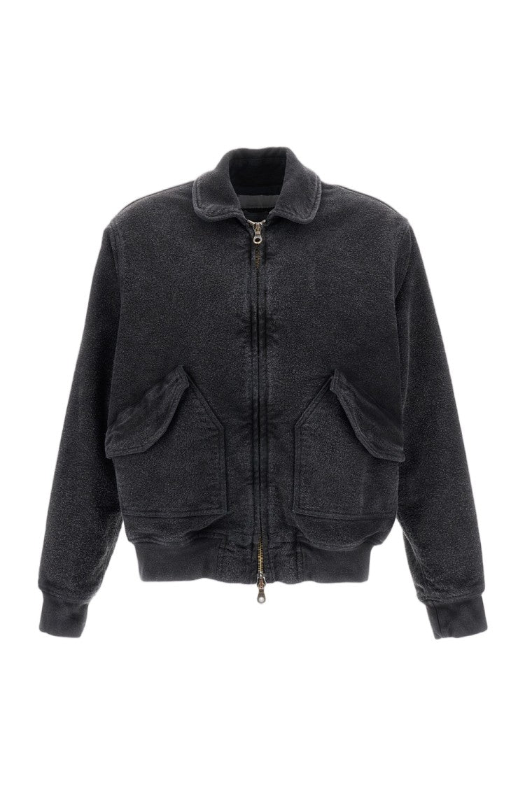 Original Vintage Grey Padded Distressed Cotton Ribbed Bomber Jacket