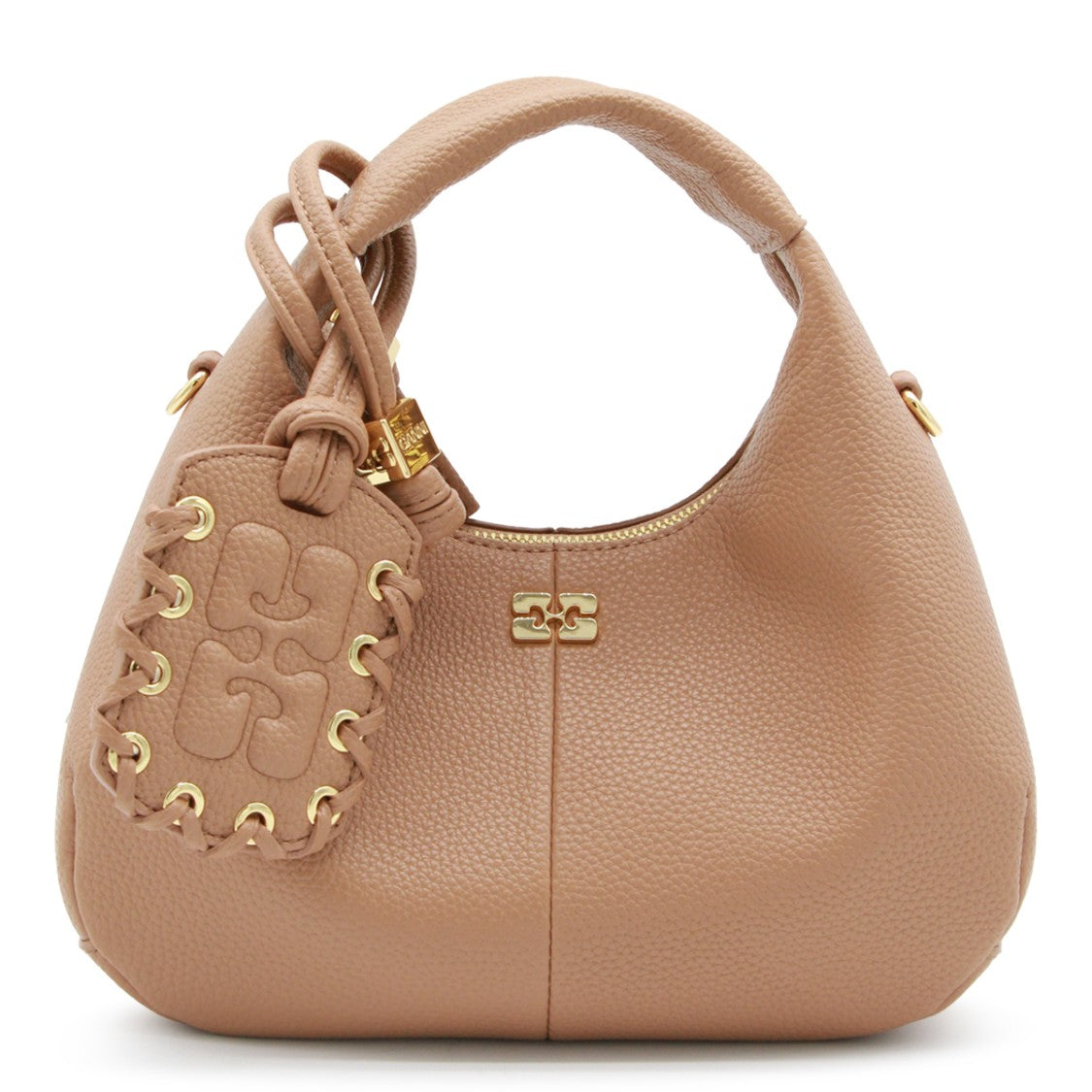 Ganni Tawny Birch Mini Hobo Shoulder Bag With Gold-Tone Accents