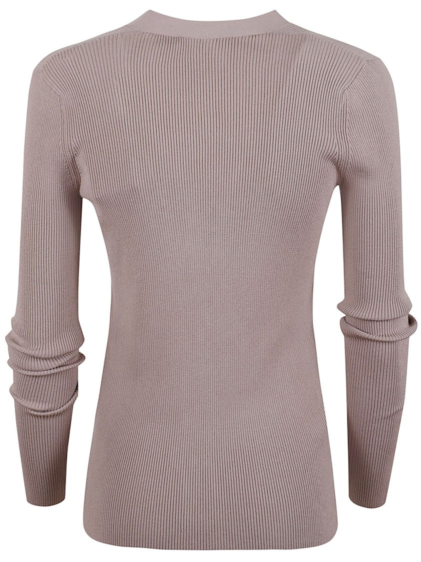 Max Mara Ribbed Viscose Cardigan With Deep V-Neck