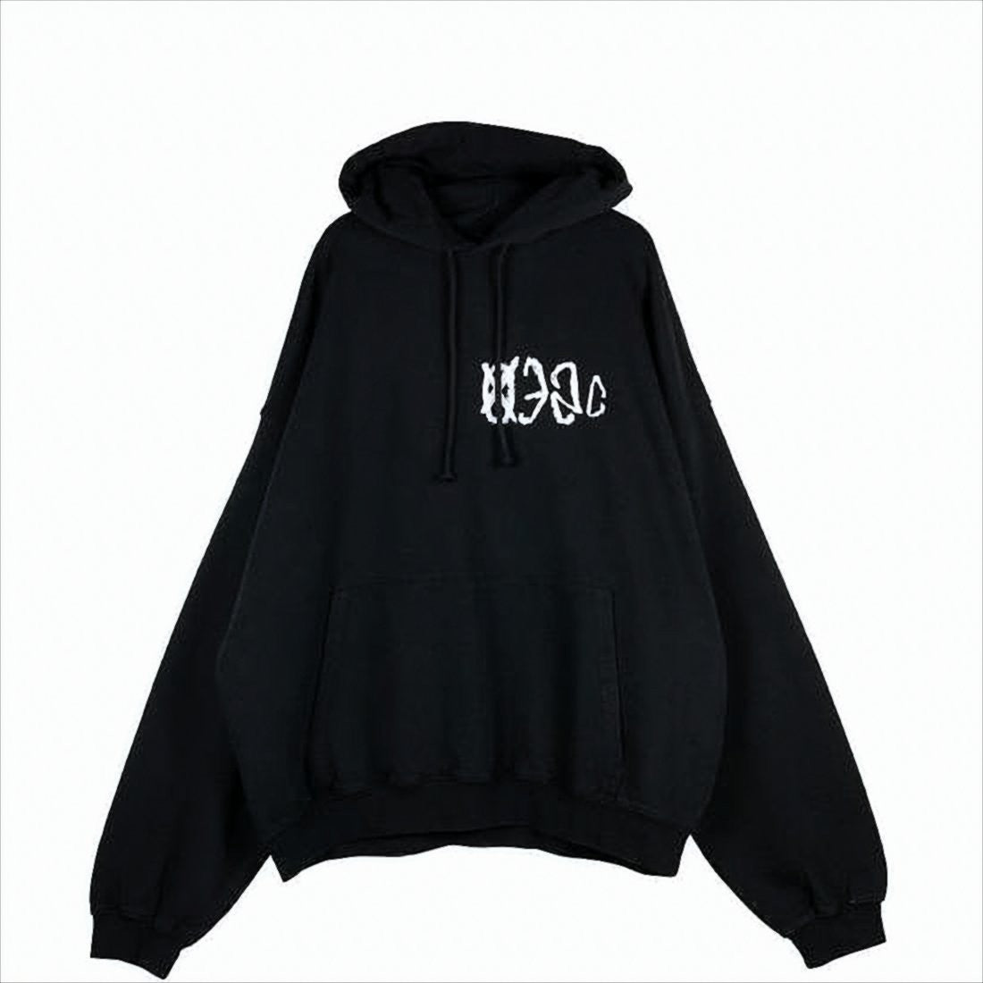 032C Relaxed Fit Black Hoodie With Graphic Detailing