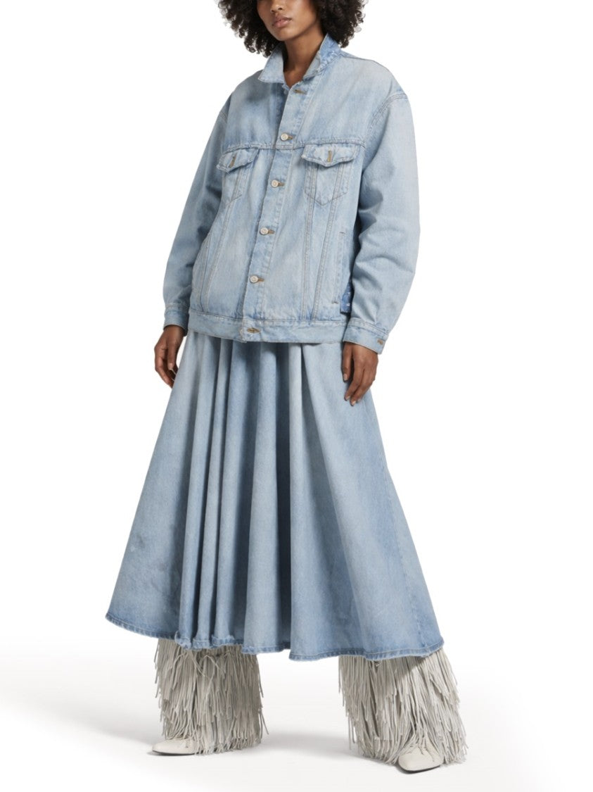 Balenciaga Godet-Style Long Skirt In Faded Denim
