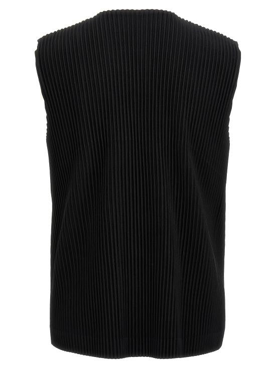 Homme Plissé Issey Miyake Deep V-Neck Pleated Vest With Button-Down Front