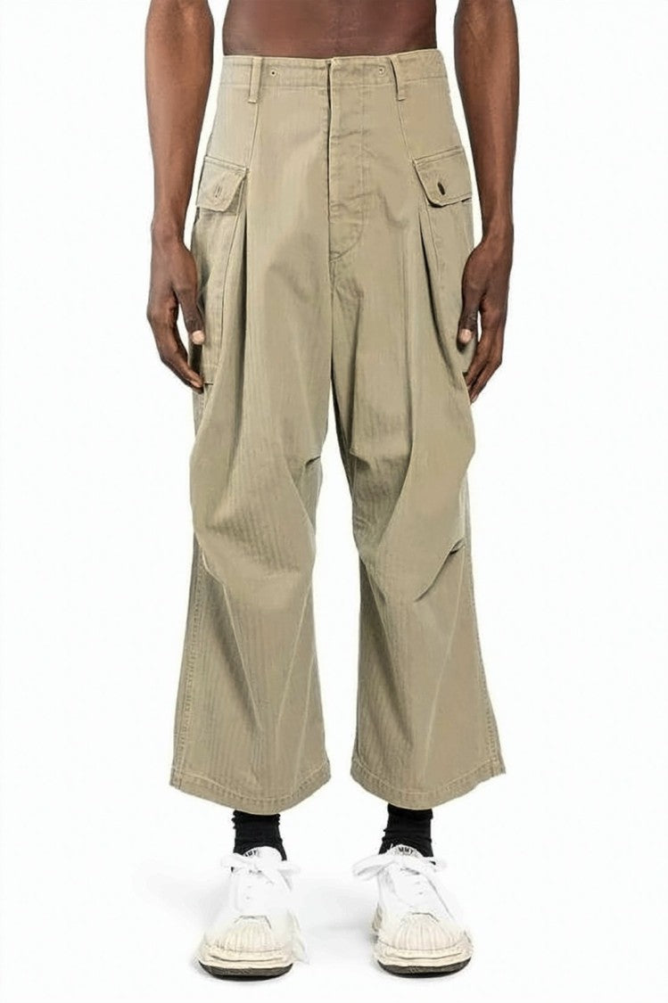 Kapital Relaxed Fit Cropped Straight Pants With Flap Pockets