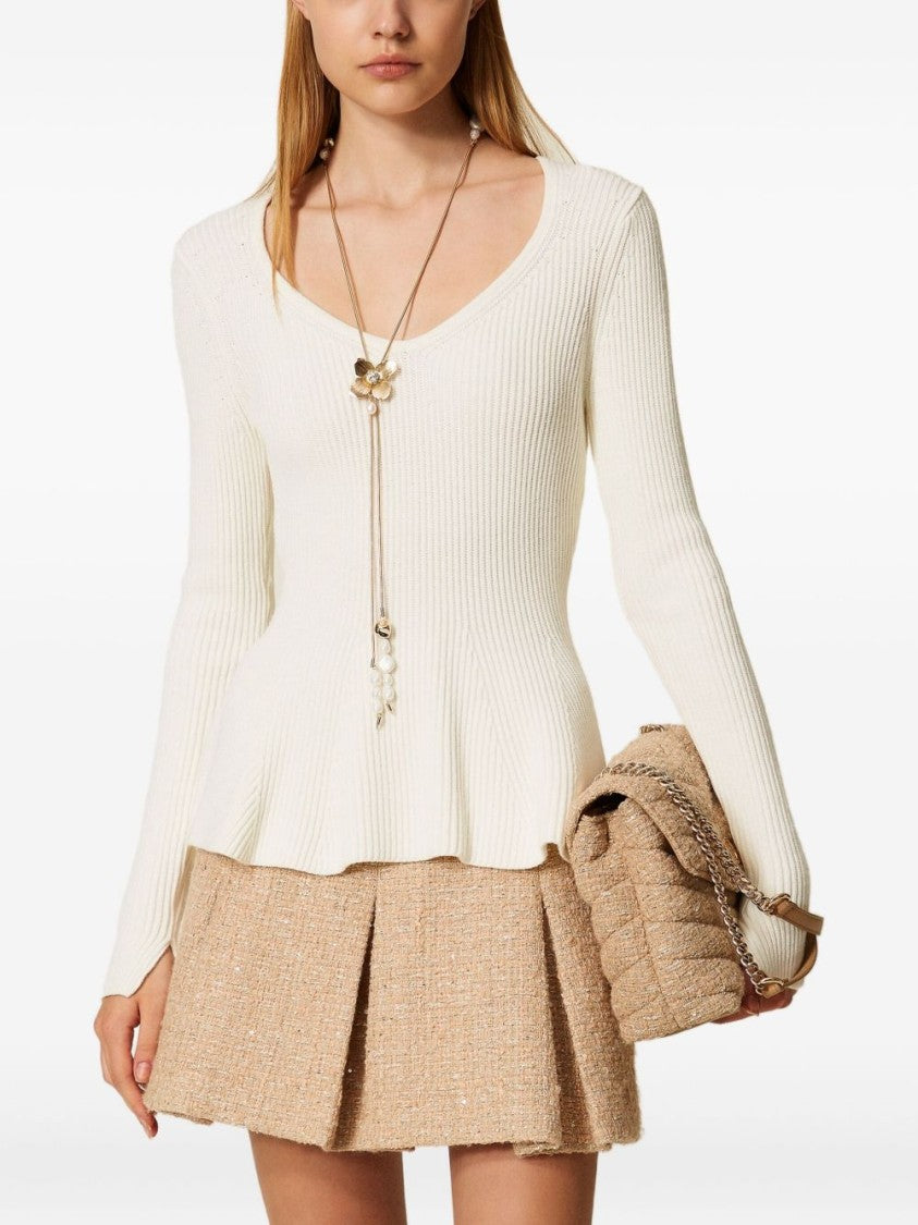 Twin-Set Collection Of Textured Knit Sweaters With Ribbed Accents