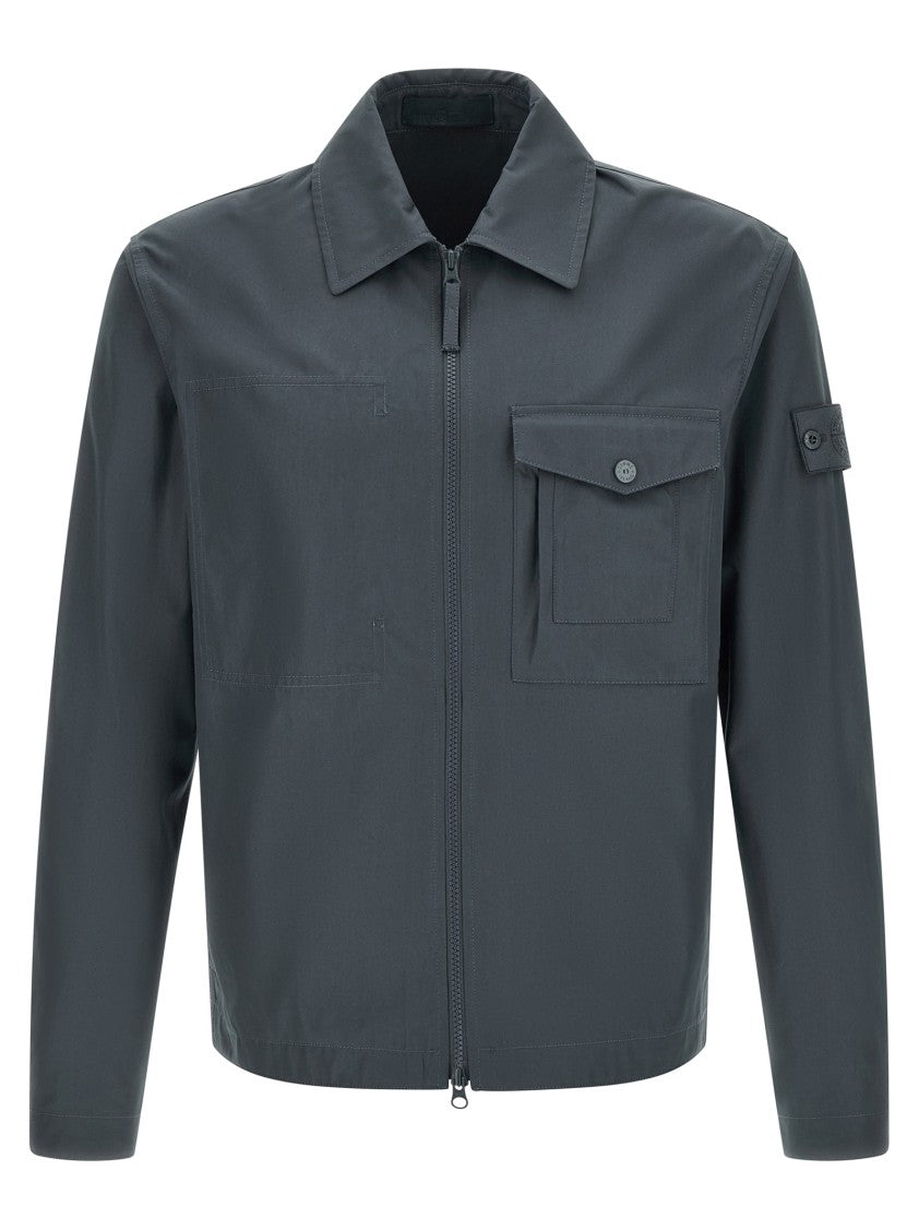 Stone Island Minimalist Organic Cotton Overshirt With Zip Closure And Logo Badge
