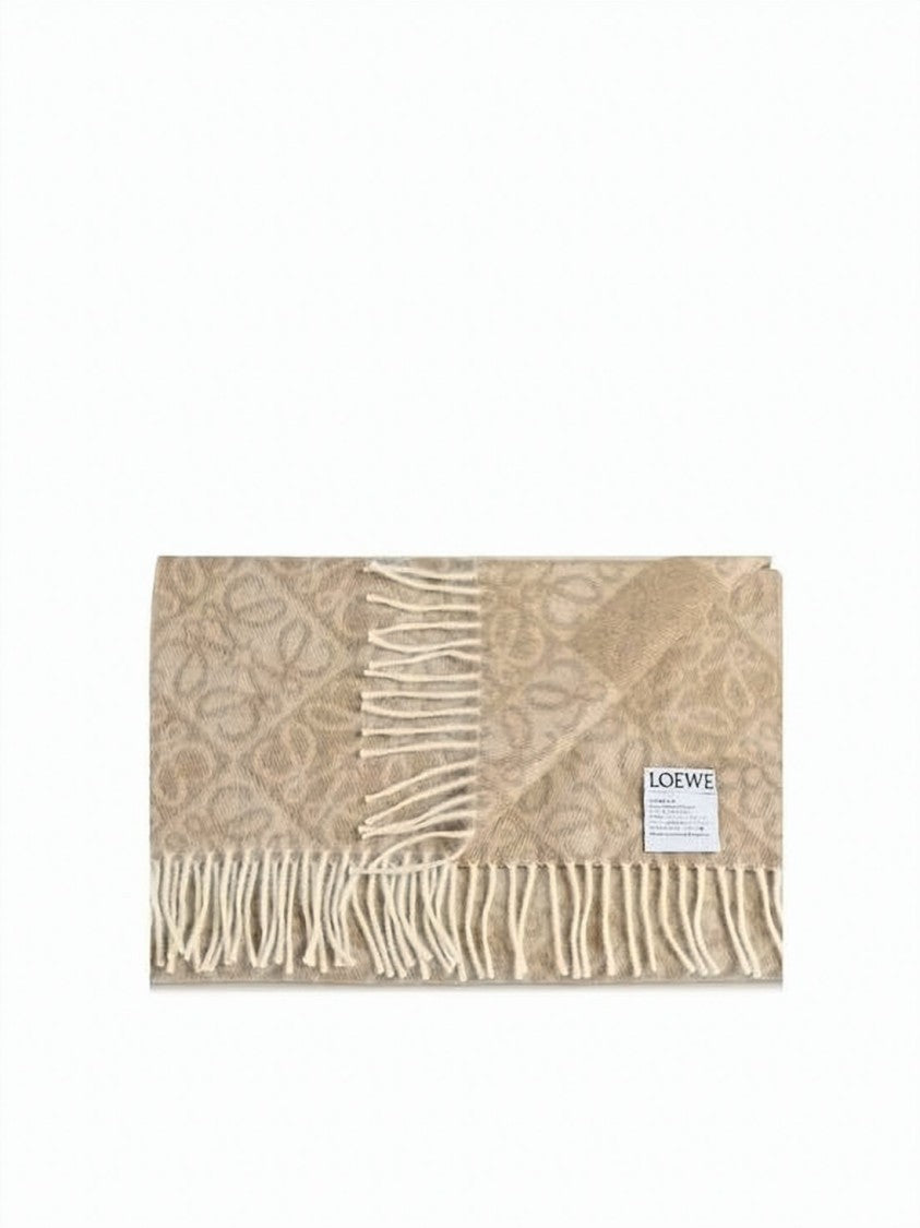 Loewe Embroidered Wool-Cashmere Scarf With Fringed Edges